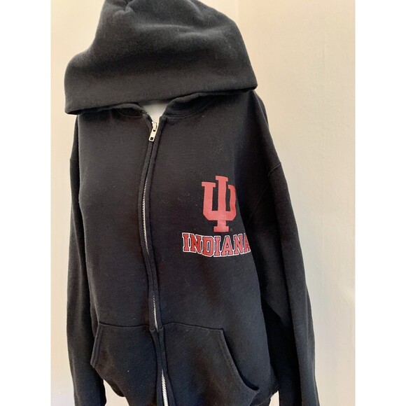 VTG 2000s y2k Russell Indiana Univ IU Hoosier Sweatshirt Hoodie Blk Zip Cotton l - Picture 4 of 16